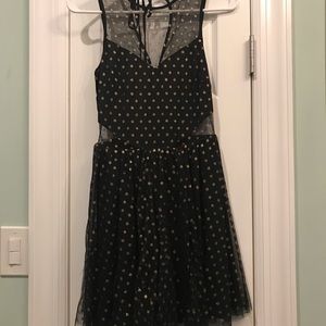 Express Fit and Flare Gold Polka Dot Dress